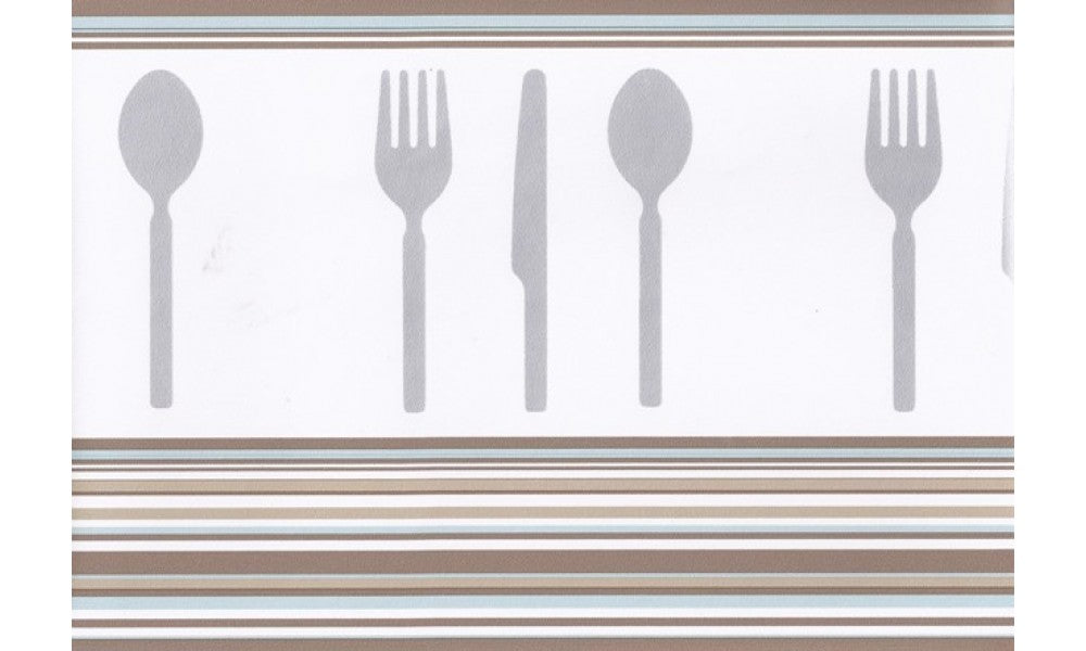 Brown Teal White Modern Cutlery CU78226 Wallpaper Border