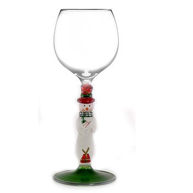 Red Snowman Hand Blown Wine Glass