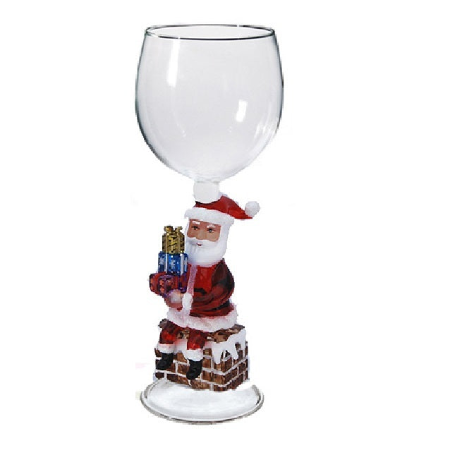 Santa with Chimney Hand Blown Wine Glass