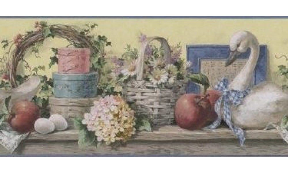Grey Swan Floral Basket 5810597 Wallpaper Border