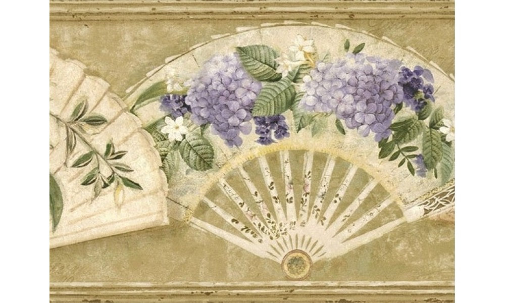 Tan Fans and Flowers VC52203B Wallpaper Border
