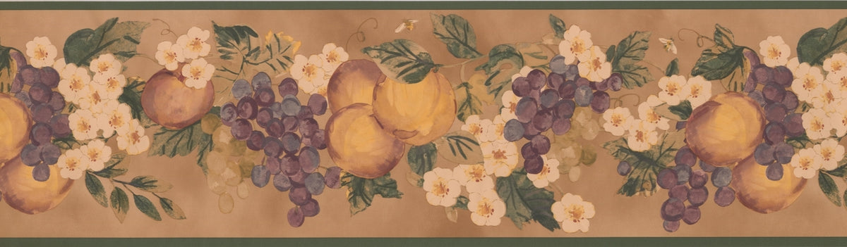 Purple Grapes Peaches White KR2258B Wallpaper Border