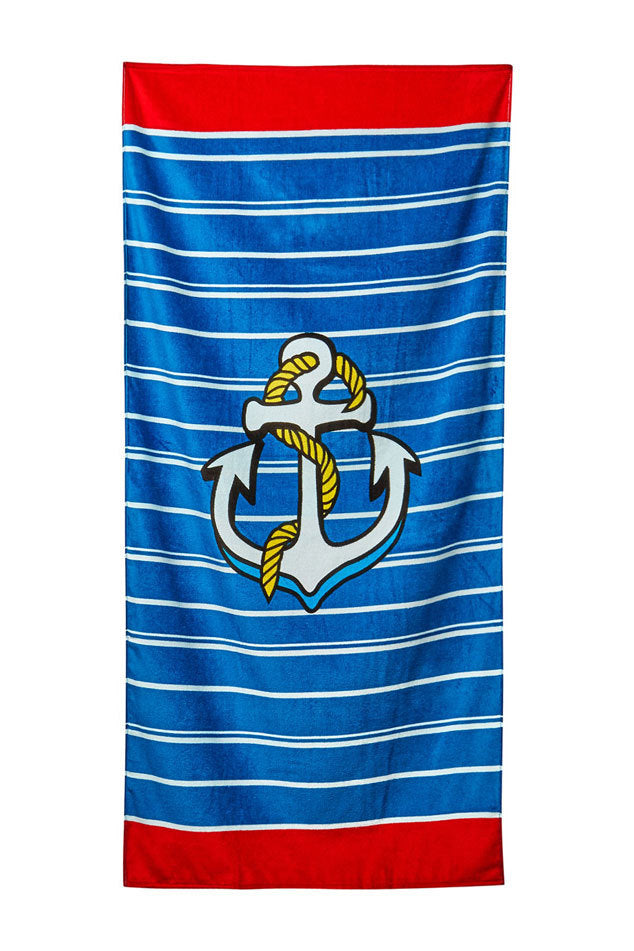 Anchors & Stripes Velour Beach Towel