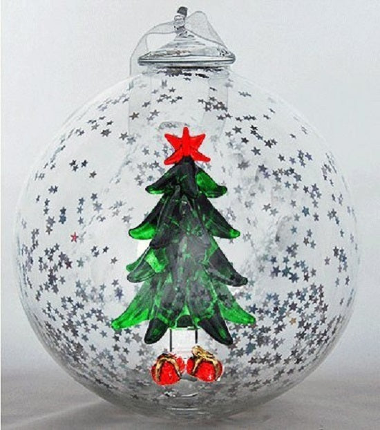 Christmas Tree with Presents Hand Blown Christmas Ornament