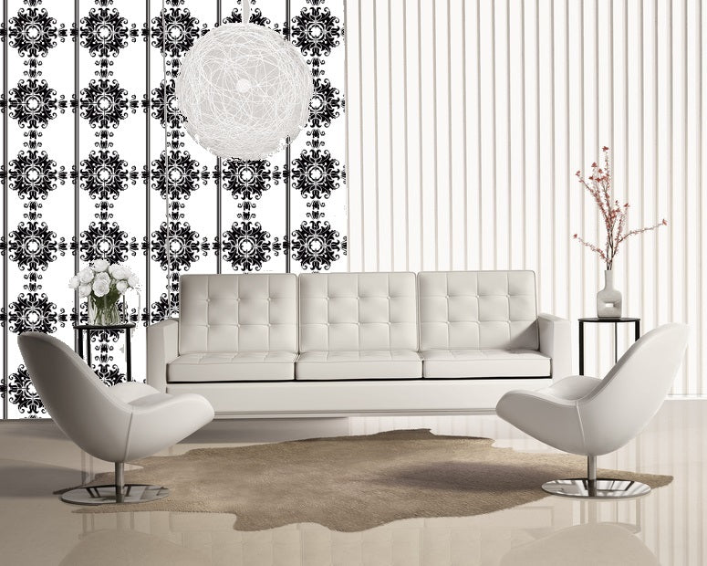 Black White Damask Wallpaper Panel