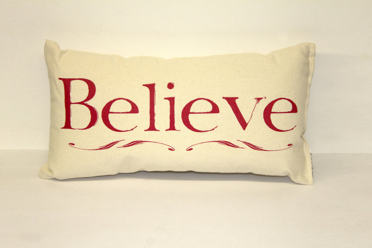 Believe Red Decorative Pillow Small