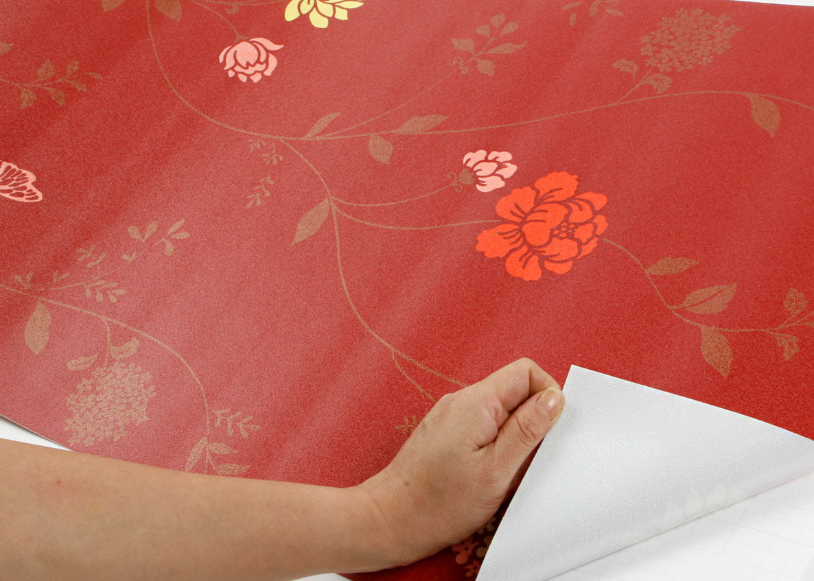 Dark Red Floral Contact Paper Shelf Liner 