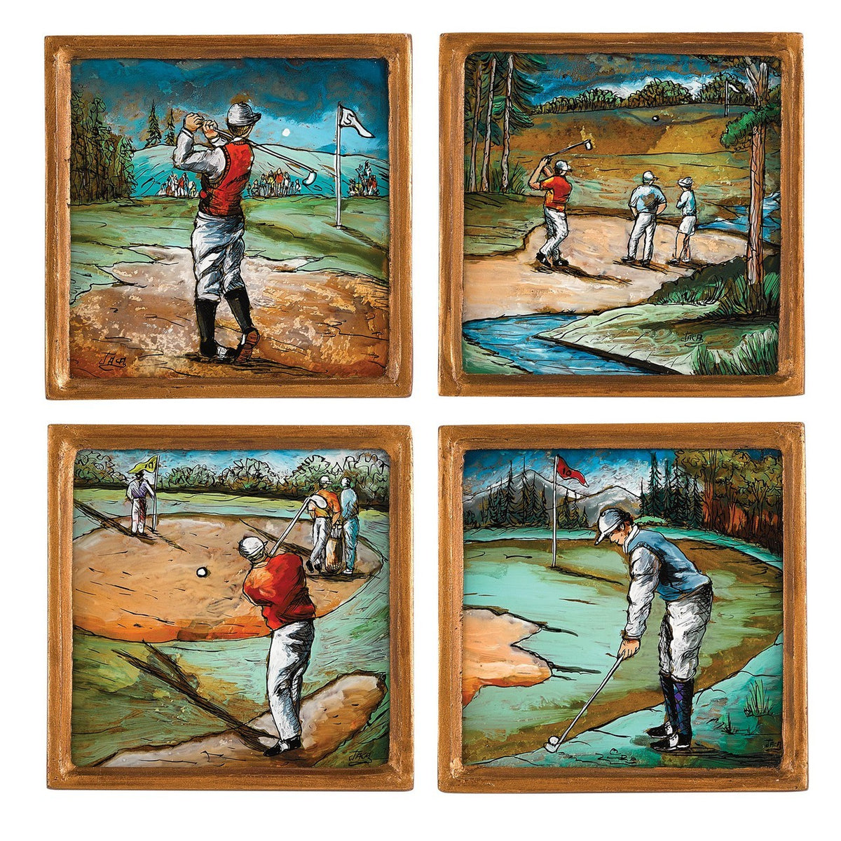 Golf Assorted 4 Pc Coaster Set 4 inches Square