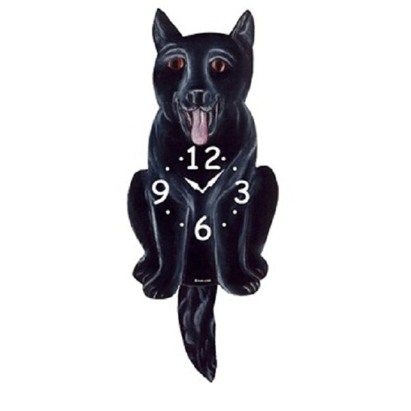 Black German Shepherd Dog Wagging Pendulum Clock