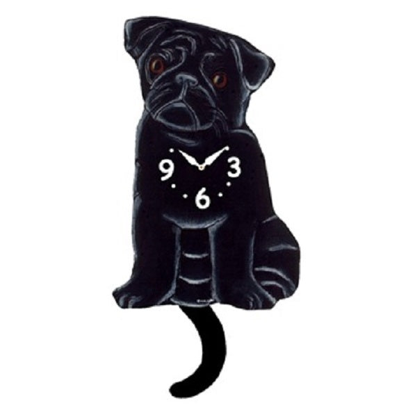 Black Pug Dog Wagging Pendulum Clock