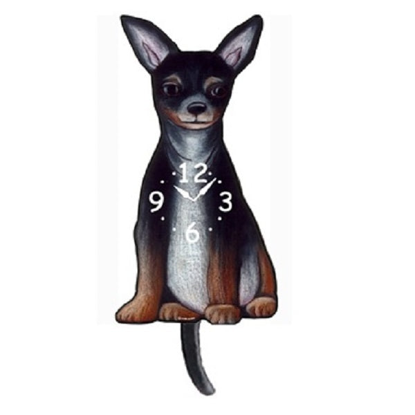 Black Tan Chihuahua Dog Wagging Pendulum Clock