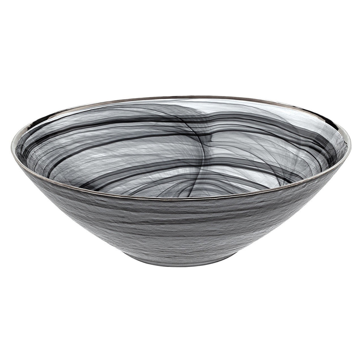 Black Alabaster Glass  Bowl with Silver Trim