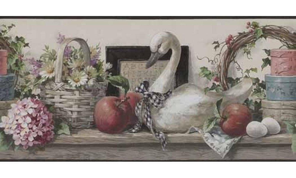 Black Swan Floral Basket 5810598 Wallpaper Border