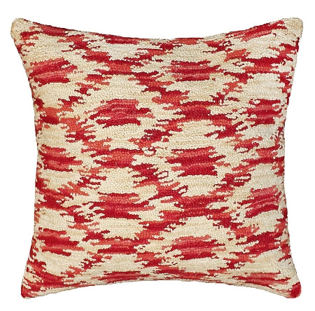 Ikat Ruby 20&quot; x 20&quot; Hooked Pillow.