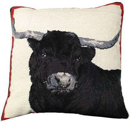 Black Steer 20x20 Needlepoint Pillow