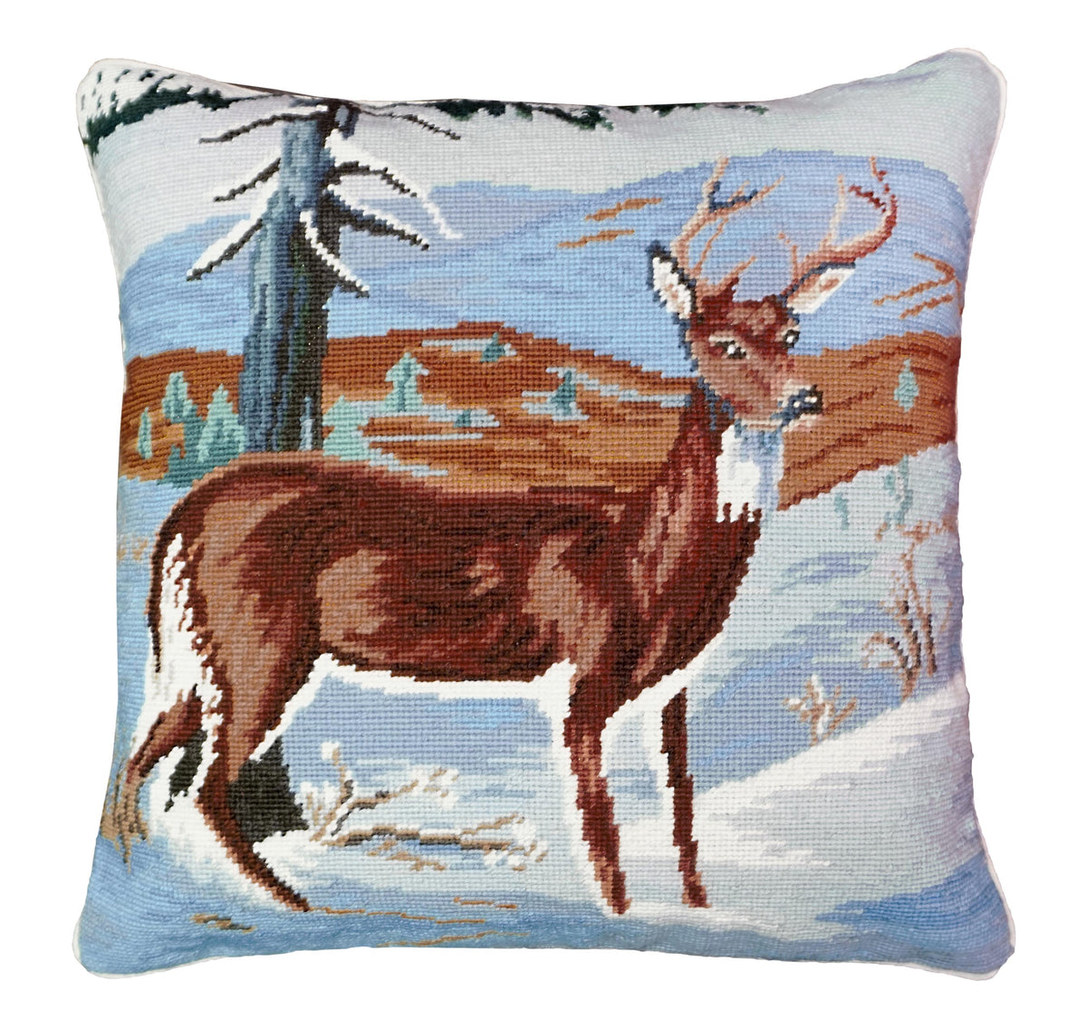 Winter Deer 18&quot; x 18&quot; Needlepoint Pillow
