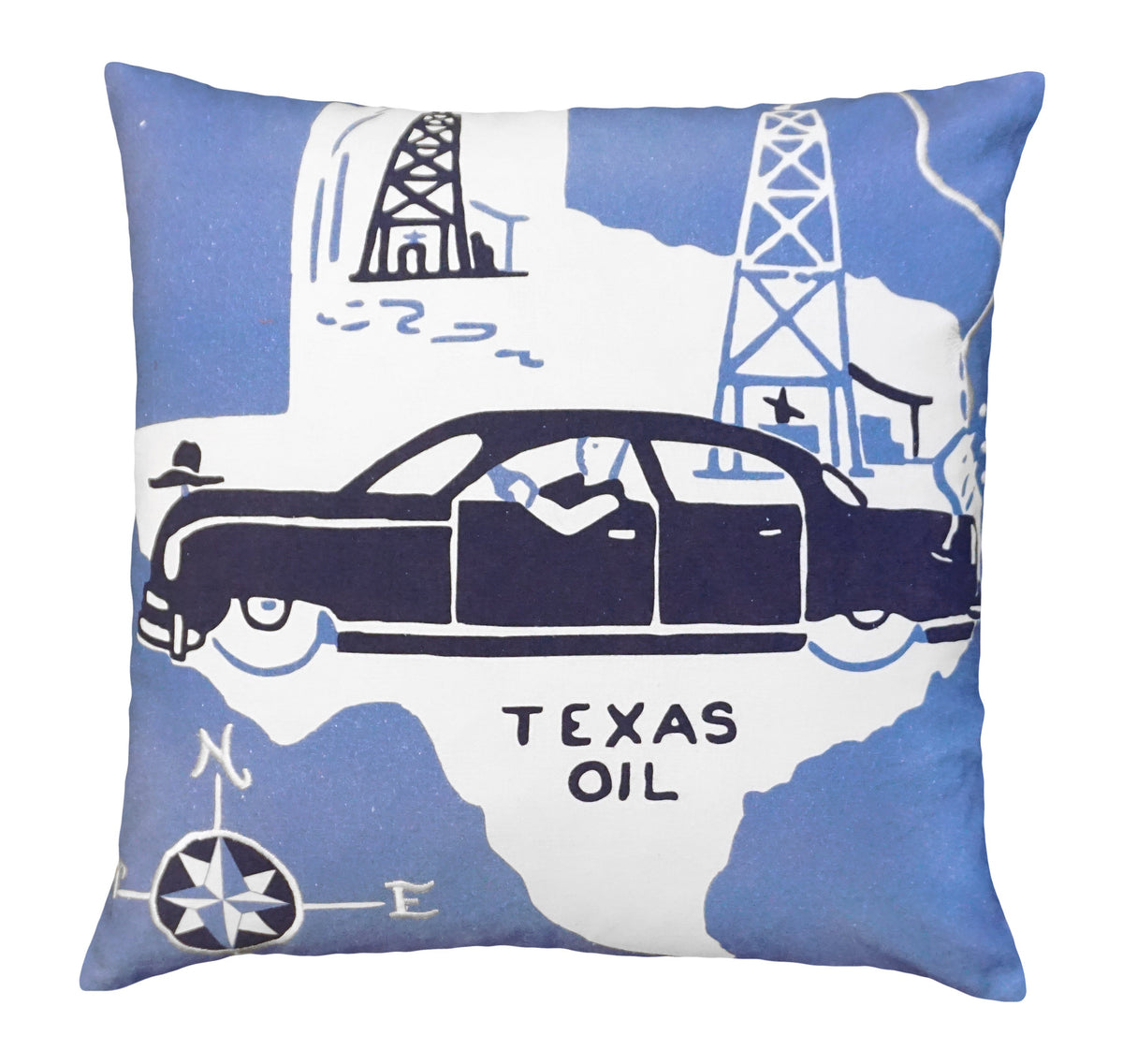 Texas Oil 20&quot;x20&quot; Cotton Embroidered Pillow
