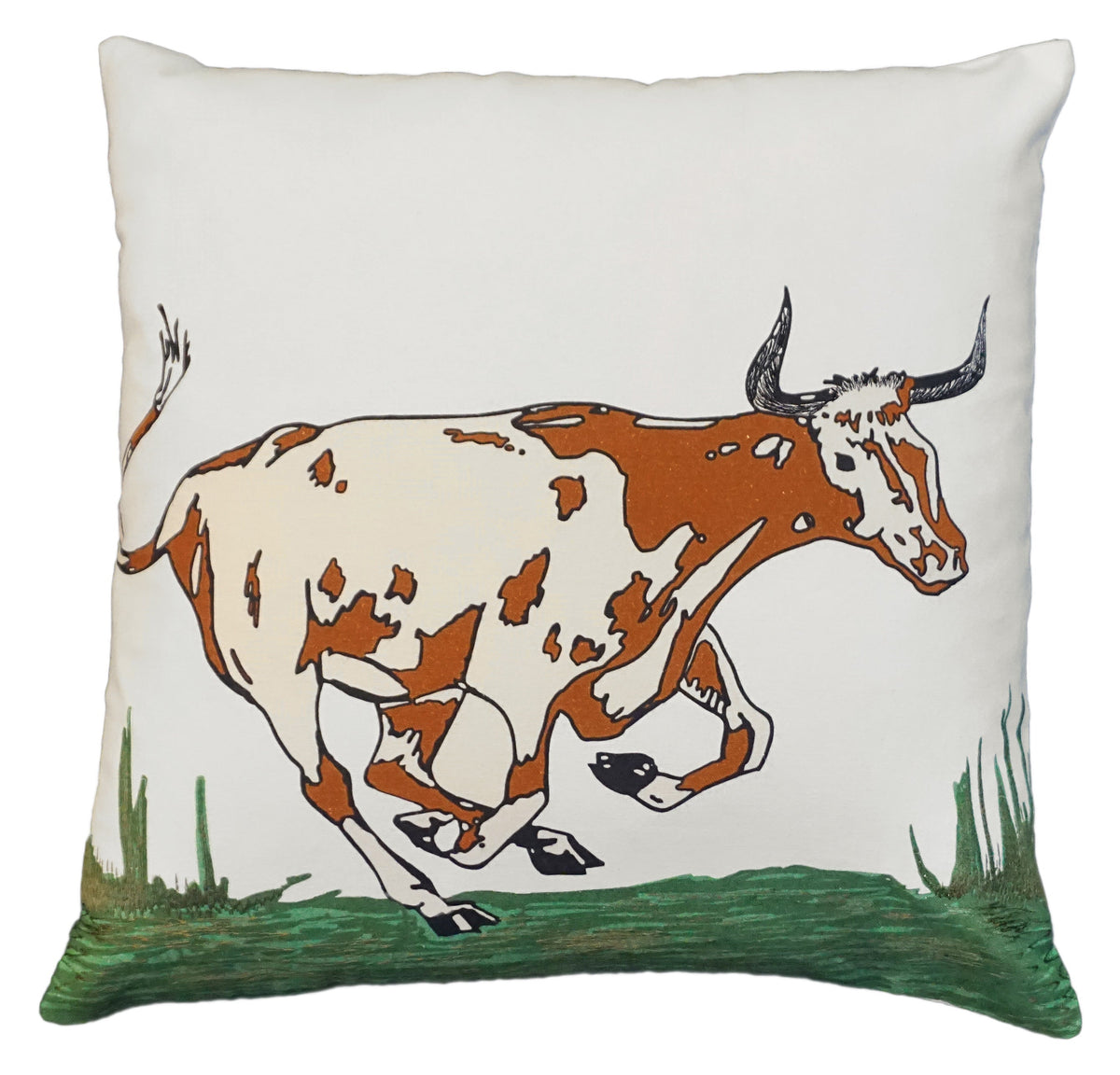 Longhorn Cow 20&quot;x20&quot; Cotton Embroidered Pillow