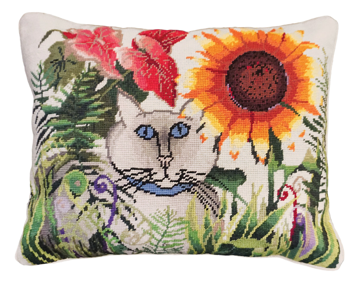 Cat in the Garden 16&quot;x20&quot; Needlepoint Pillow