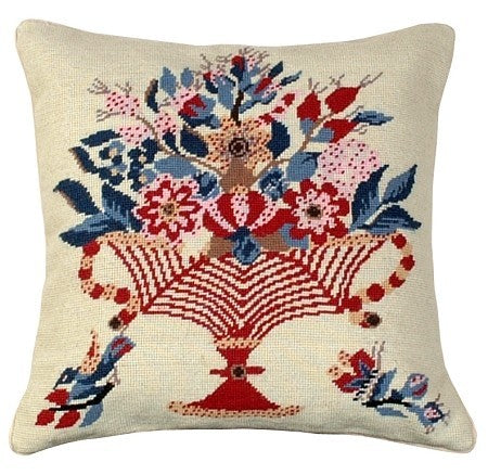 Red Vase Blue Bird Decorative Pillow