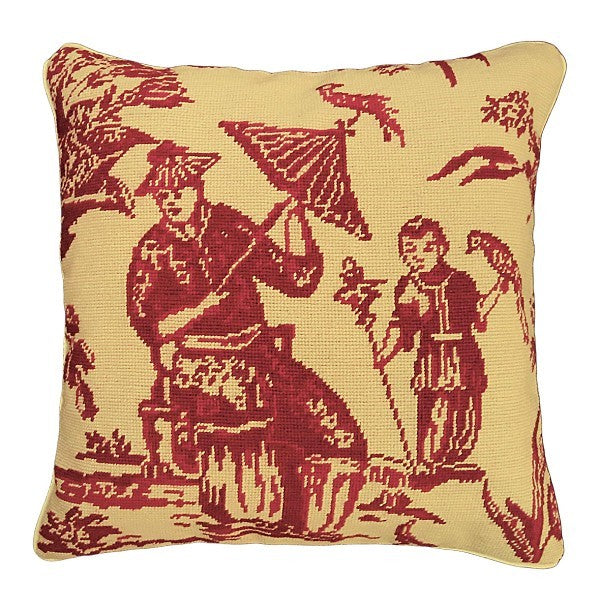 Boy with Bird 18x18 Needlepoint Pillow