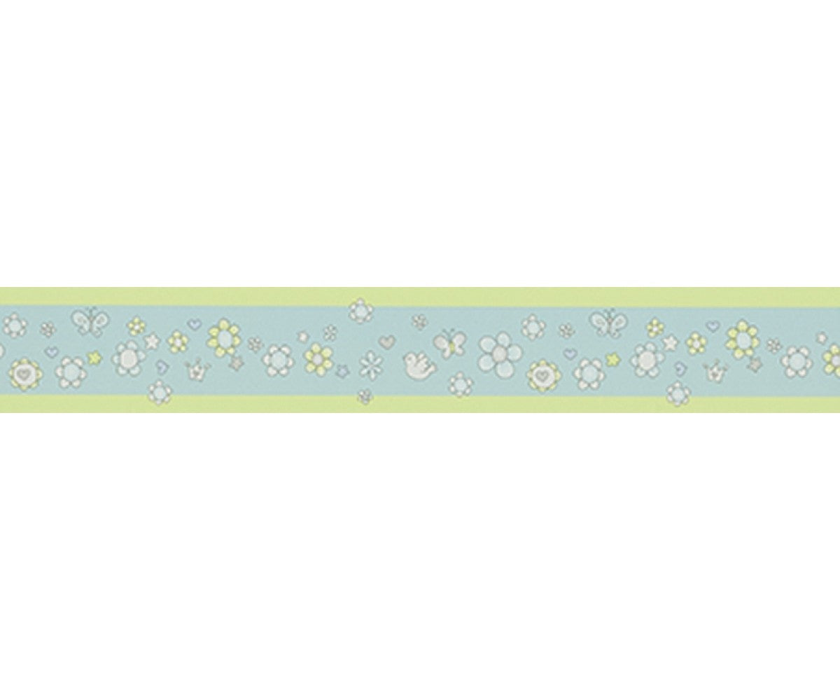 Flowers Birds Green Blue 0014-07 Wallpaper Border
