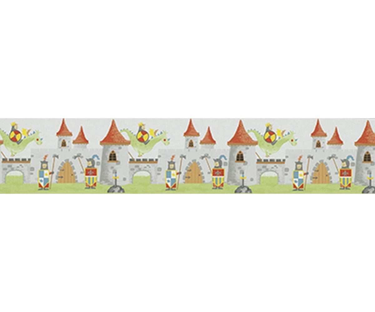 Dragon Castle Grey Red 0015-10 Wallpaper Border