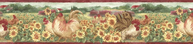 Sunflower Roosters BG76315 Wallpaper Border