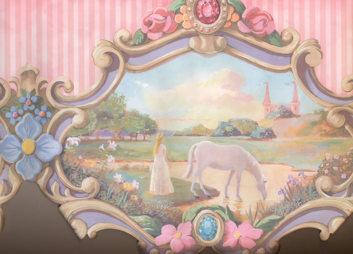Princess White Horse Pink Castle Extra Wide JV6216B Wallpaper Border