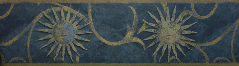 Sun Face Golden Scrolls Blue ZA30138 Wallpaper Border