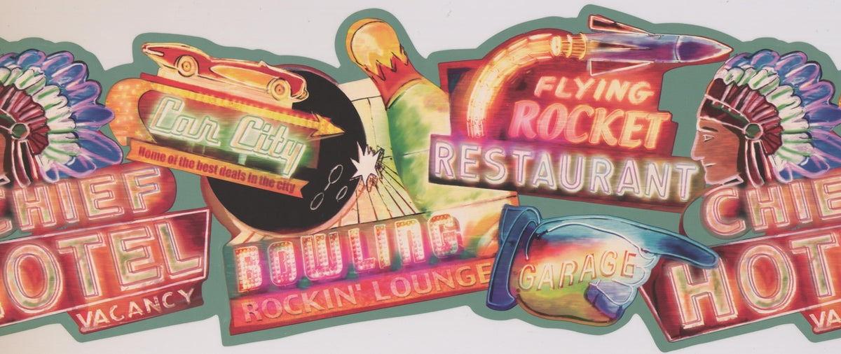 Glowing Entertainment Signs OA8112B Wallpaper Border
