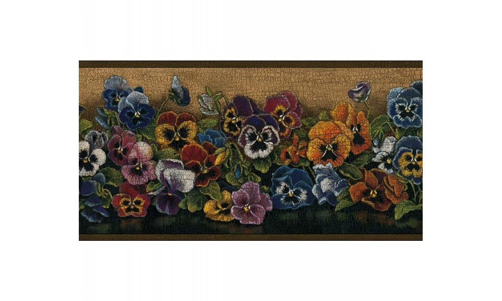 Brown Floral Pansies GG54022 Wallpaper Border