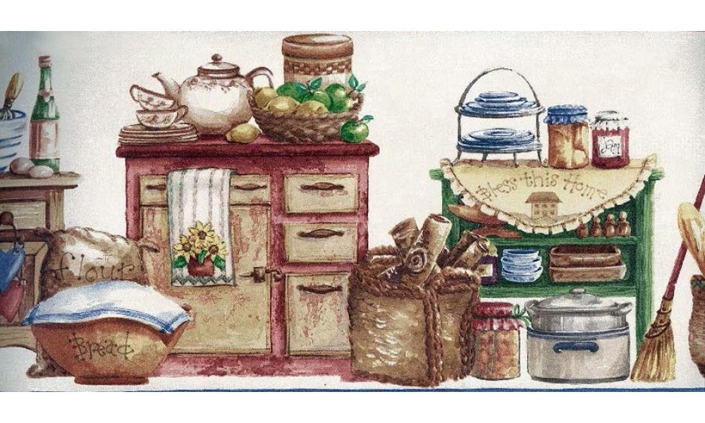 Pink Kitchen Items Wardrode SK74392 Wallpaper Border