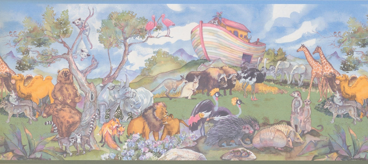 Noah&#39;s Arc Animals Blue KZ1221B Wallpaper Border
