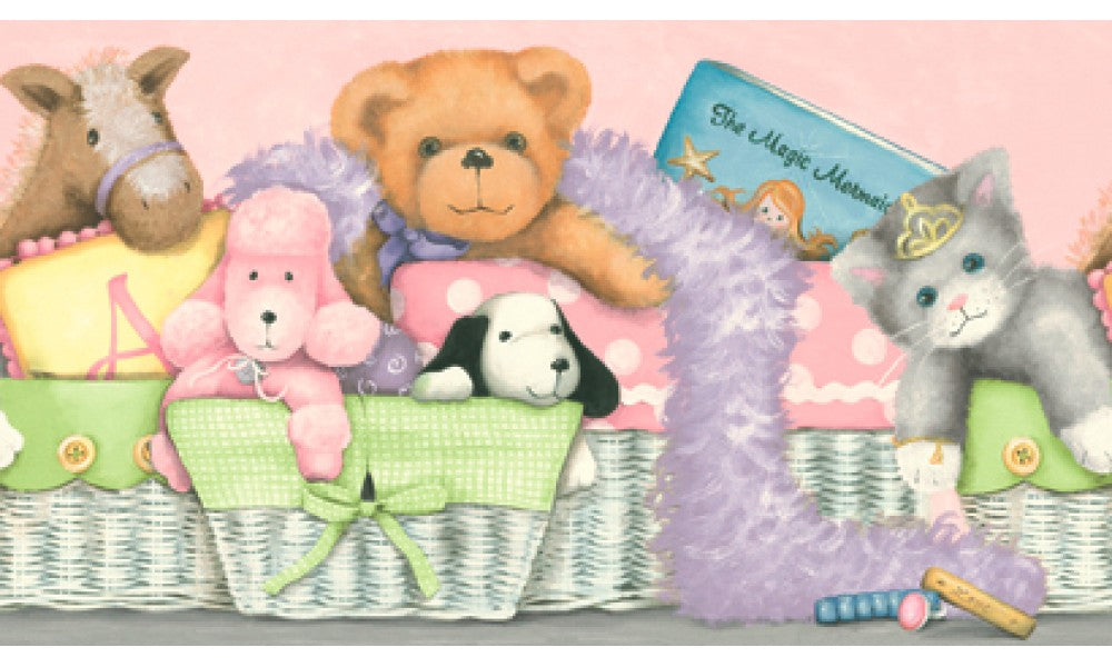 RU8126B Baskets Of Stuffed Animals Wallpaper Border