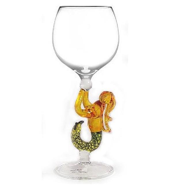 Gold Mermaid / Yellow hair Hand Blown Wine Glass