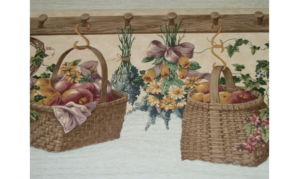 Light Grey Hanging Floral Baskets GFB551 Wallpaper Border