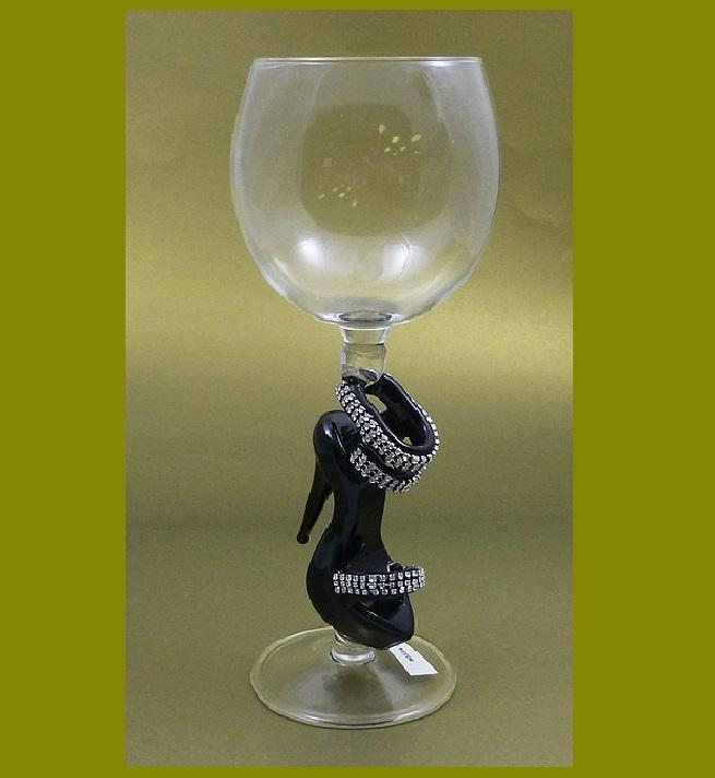 Black High Heel Shoe Hand Blown Wine Glass