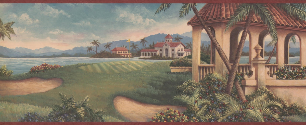 Golf Course by the Lake Clubhouse HV6032B Wallpaper Border