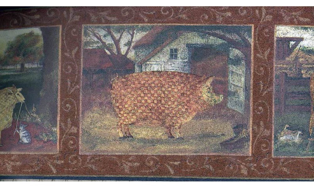 Burgundy Country Animals GG54081 Wallpaper Border