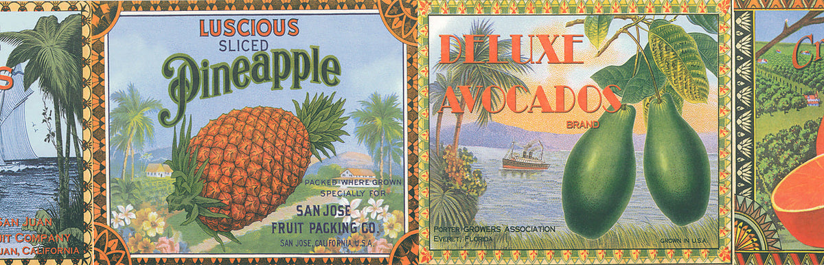 Vintage Fruit Labels  144B87704 Wallpaper Border