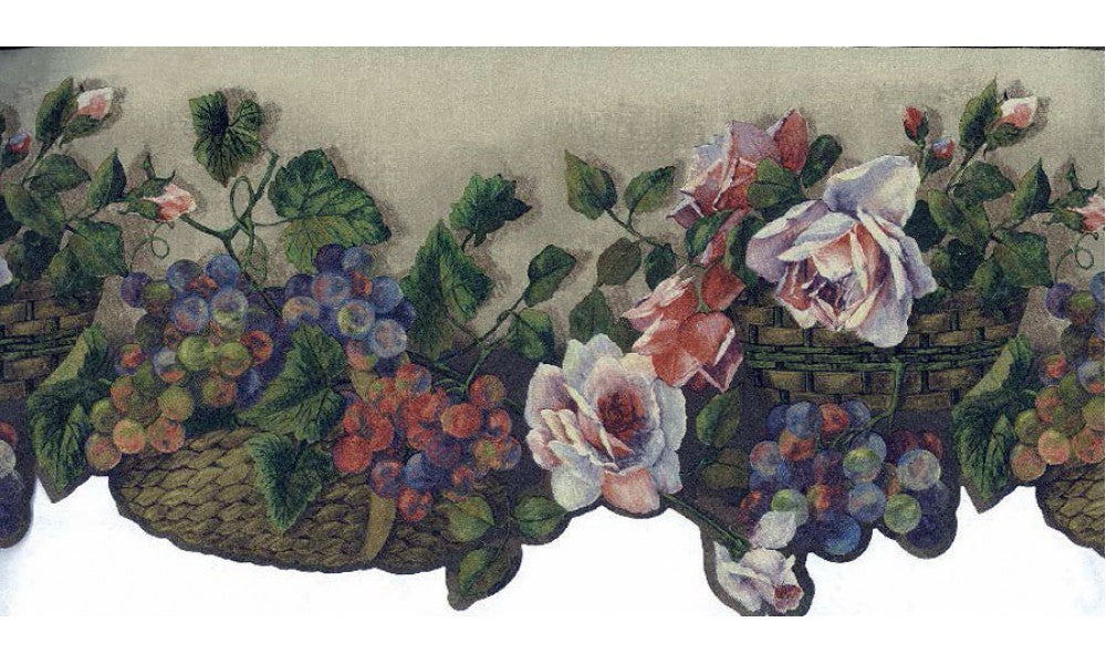 White Rose Flower Basket WD76825 Wallpaper Border