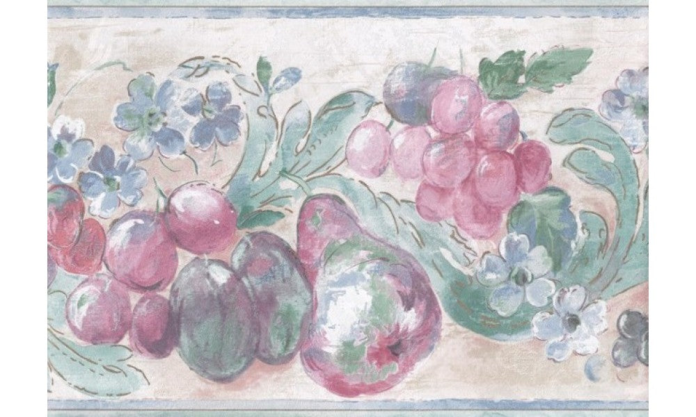 Teal Cream Red Apples Grapes KT74960 Wallpaper Border