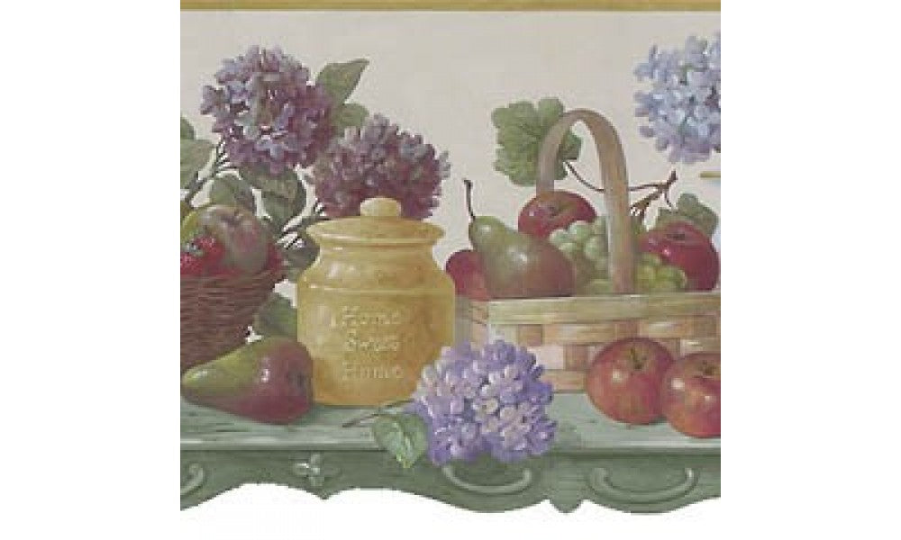 Taupe Fruit Flower Scalloped 5807031 Wallpaper Border