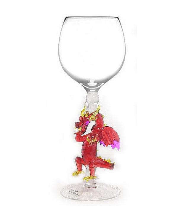 Red Dragon Hand Blown Wine Glass