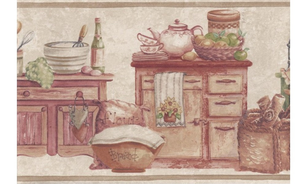Cream Gold Wooden Kitchen BT77728 Wallpaper Border