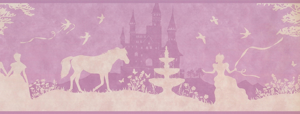 Princess Castle Horse Beige Mauve ZB3433BD Wallpaper Border