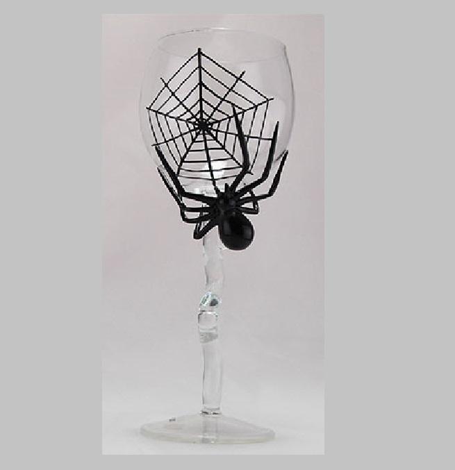 Black Spider Hand Blown Wine Glass