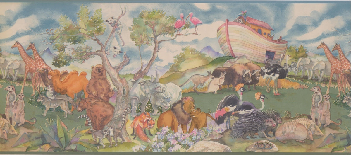 Noah&#39;s Arc Animals Teal KZ1222B Wallpaper Border