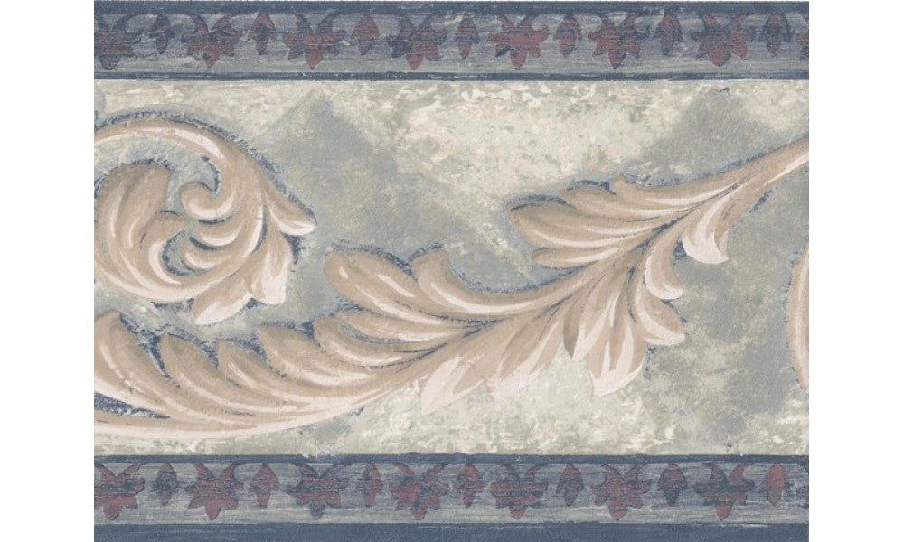 Navy Bordo Cream Leaf Molding AR77956B Wallpaper Border